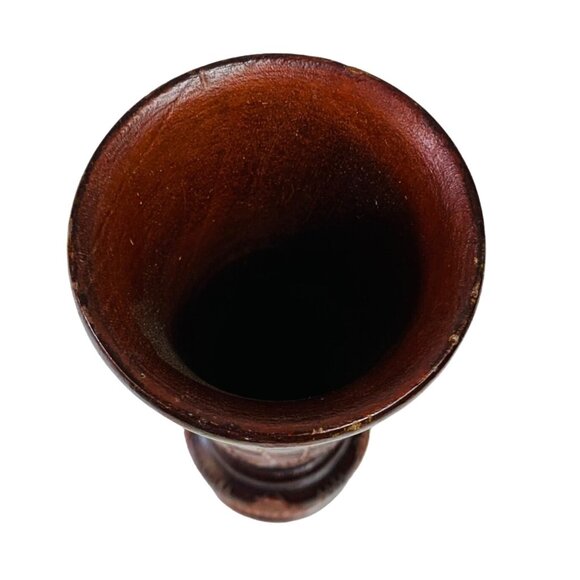 Carved Wooden Decorative Vases Rustic Floral Pineapple Checkered Boho Footed VTG - Picture 5 of 14